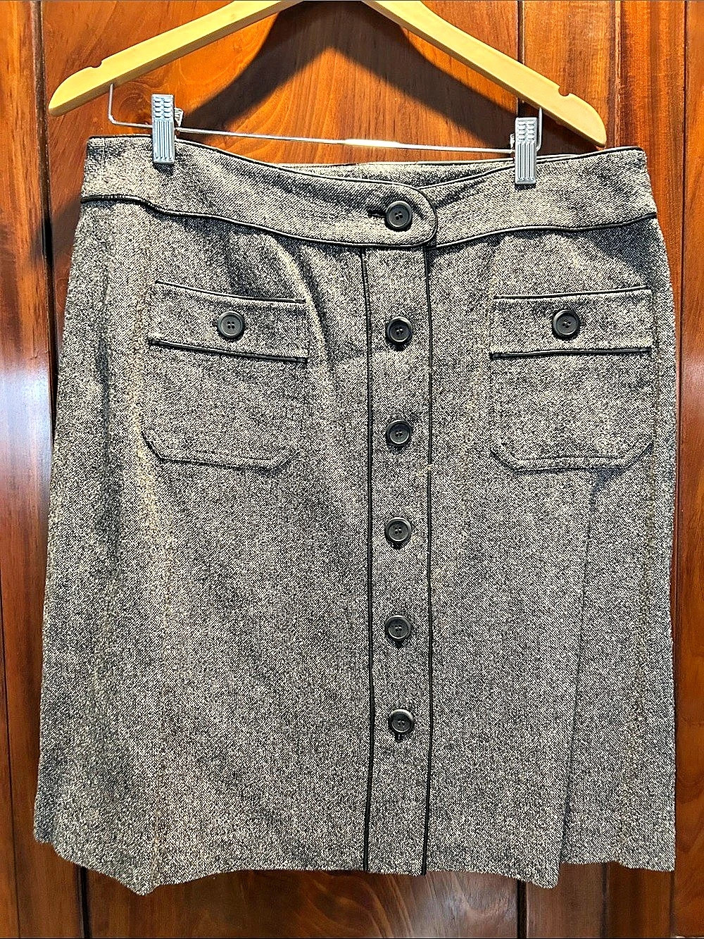 Talbots A-Line Button-Front Skirt in Gray & Black Size 16